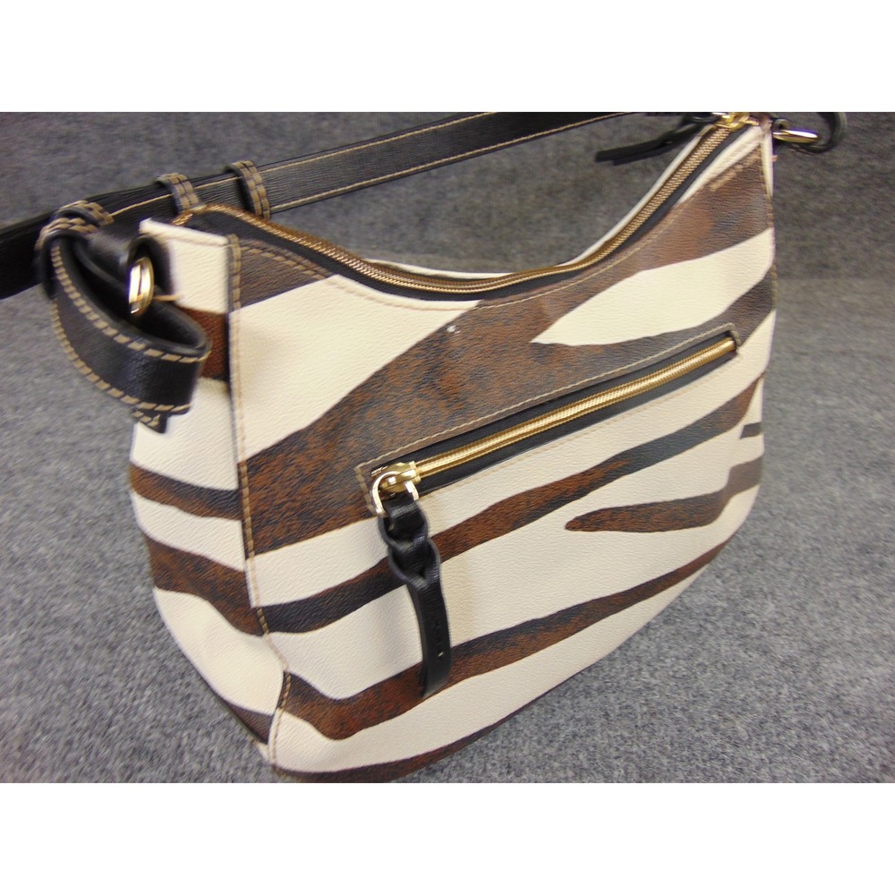 Dooney & Bourke Zebra Print Hobo Bag Brown White Animal Print Shoulder Purse